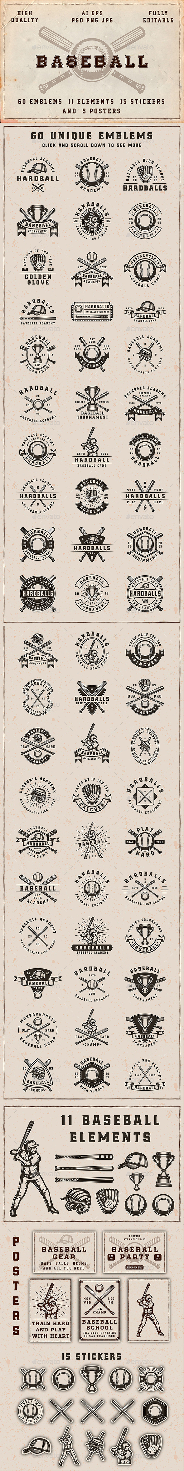 Vintage Baseball Emblems - Badges & Stickers Web Elements