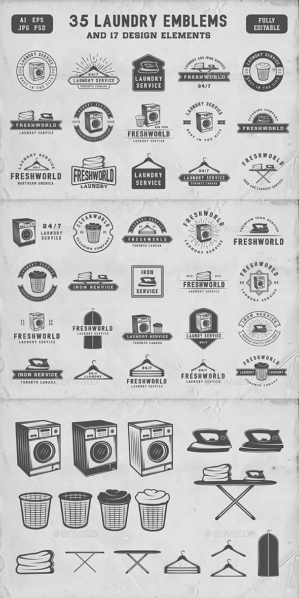 Vintage Laundry Emblems - Badges & Stickers Web Elements