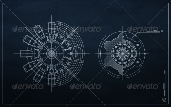 Drawing mechanism on a dark background - Abstract Conceptual