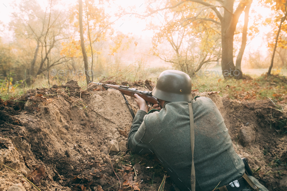 Re-enactor Dressed As German Wehrmacht Infantry Soldier In World - Stock Photo - Images