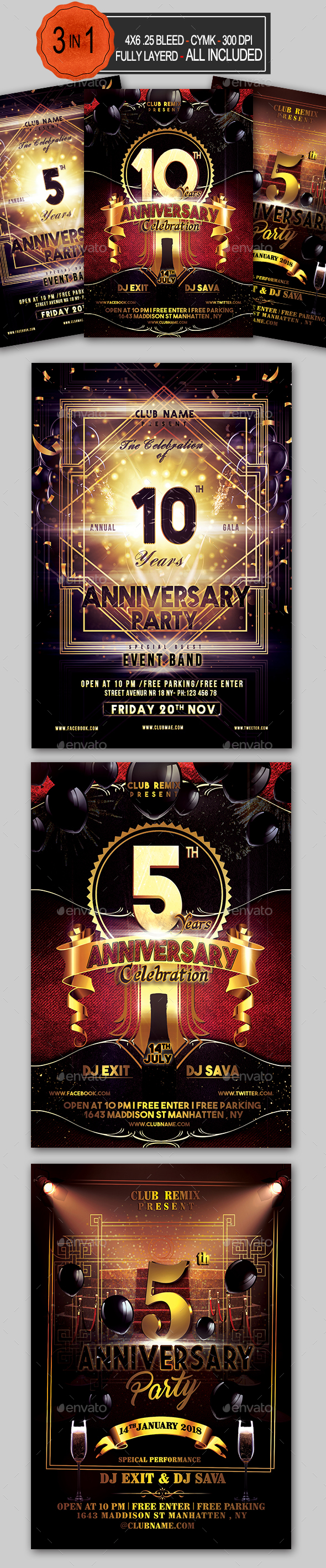 Anniversary Flyer Bundle - Clubs & Parties Events
