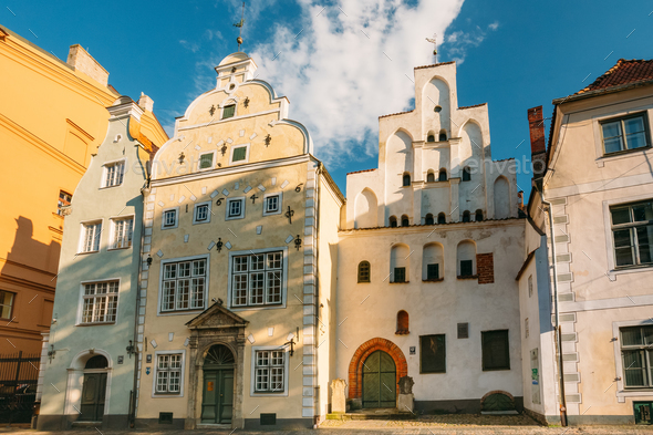 Riga, Latvia. Famous Landmark Three Brothers Buildings. Old Hous - Stock Photo - Images