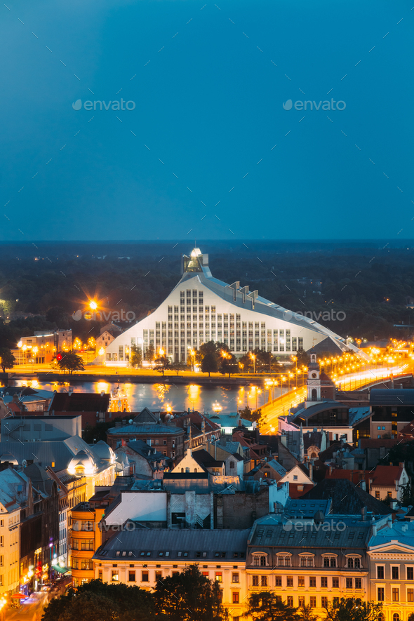 Riga, Latvia. Aerial View Of Cityscape In Summer Evening Or Nigh - Stock Photo - Images