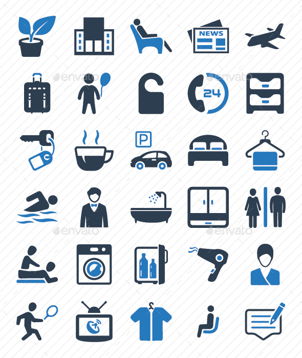 Hotel Services Icons Set - Blue Version - Web Icons