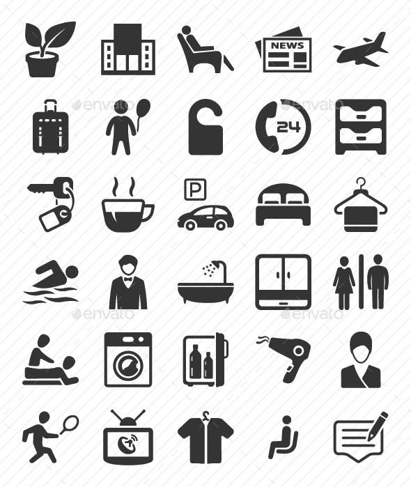 Hotel Services Icons Set - Gray Version - Web Icons