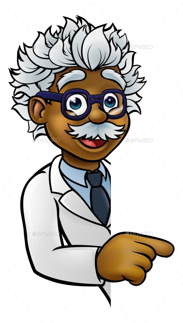 GraphicRiver Scientist Cartoon Character Pointing Sign 20817938