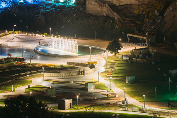 Tbilisi, Georgia. Evening Night Scenic Aerial View Of Park Rike - Stock Photo - Images
