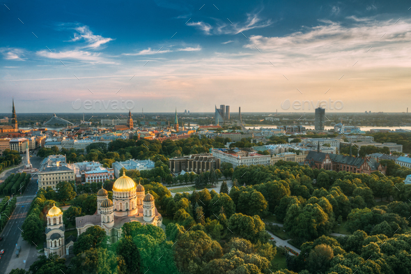 Riga Nativity Of Christ Cathedral - Famous Church On Blue Sunny - Stock Photo - Images