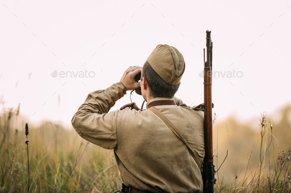 Man Dressed As Russian Soviet Red Army Infantry Soldier Of World - Stock Photo - Images