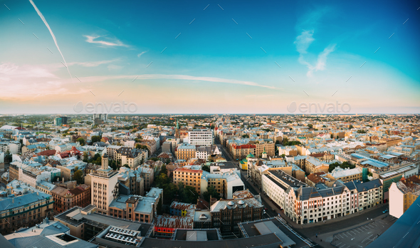 Riga, Latvia. Riga Panorama Cityscape. Top Aerial View Of Baznic - Stock Photo - Images
