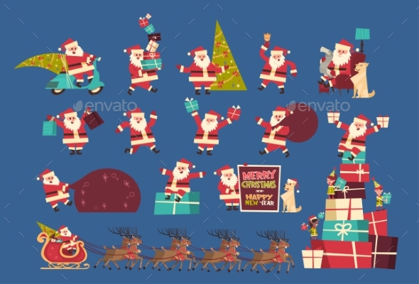 Set Of Santa Claus With Presents Merry Christmas - Seasons/Holidays Conceptual