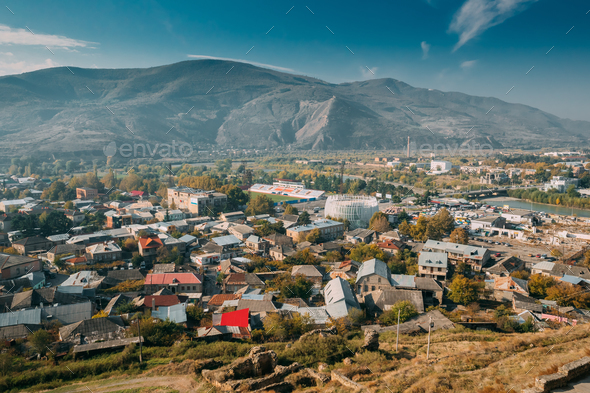 Gori, Shida Kartli Region, Georgia. Cityscape, Walls Of Gori For - Stock Photo - Images