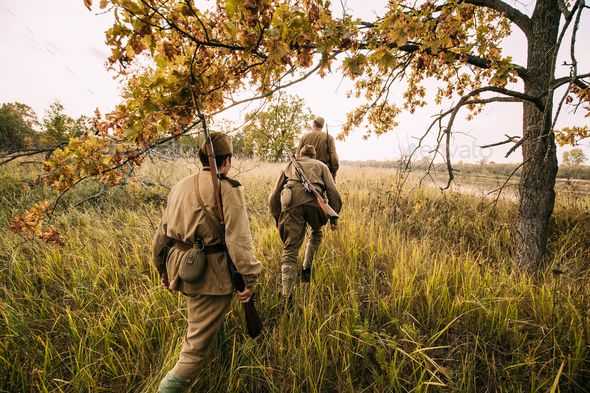 Group Of Reenactors Men Dressed As Russian Soviet Red Army Infan - Stock Photo - Images
