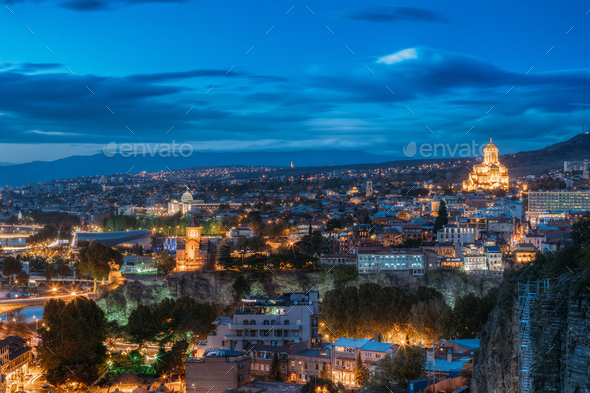 Tbilisi, Georgia. Concert Hall, Metekhi Church, Presidential Adm - Stock Photo - Images