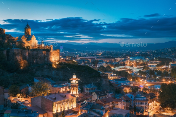 Tbilisi, Georgia. Narikala Ancient Fortress And St. Nicholas' Ch - Stock Photo - Images