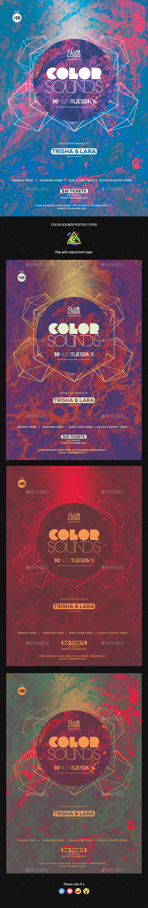 Color Sounds Party Poster / Flyer - Clubs & Parties Events