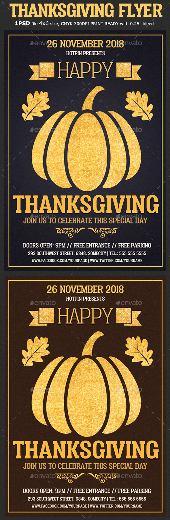 Gold Thanksgiving Flyer Template