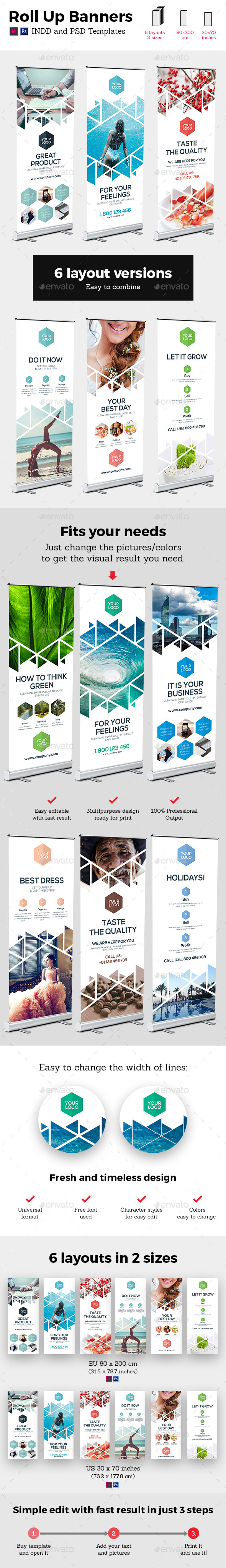 Rollup Stand Banner Display Triangle White 6x Indesign and Photoshop Template - Signage Print Templates