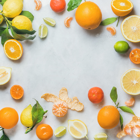 Variety of fresh citrus fruit for making juice or smoothie - Stock Photo - Images