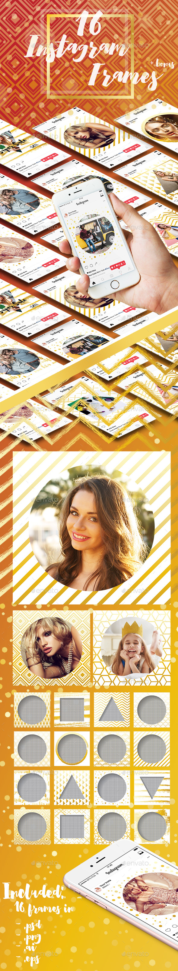16 Instagram Template in Gold Color - Miscellaneous Social Media