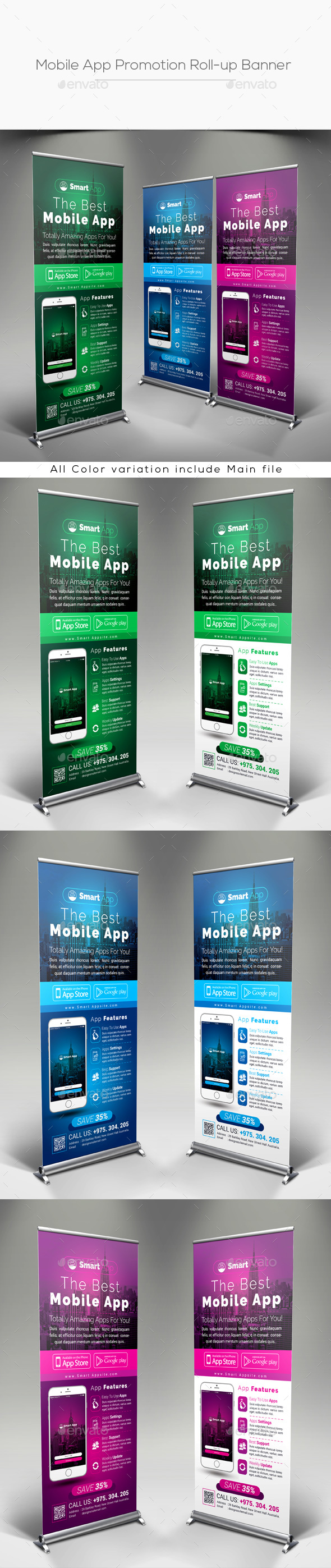 Mobile App Promotion Roll-up Banner - Signage Print Templates