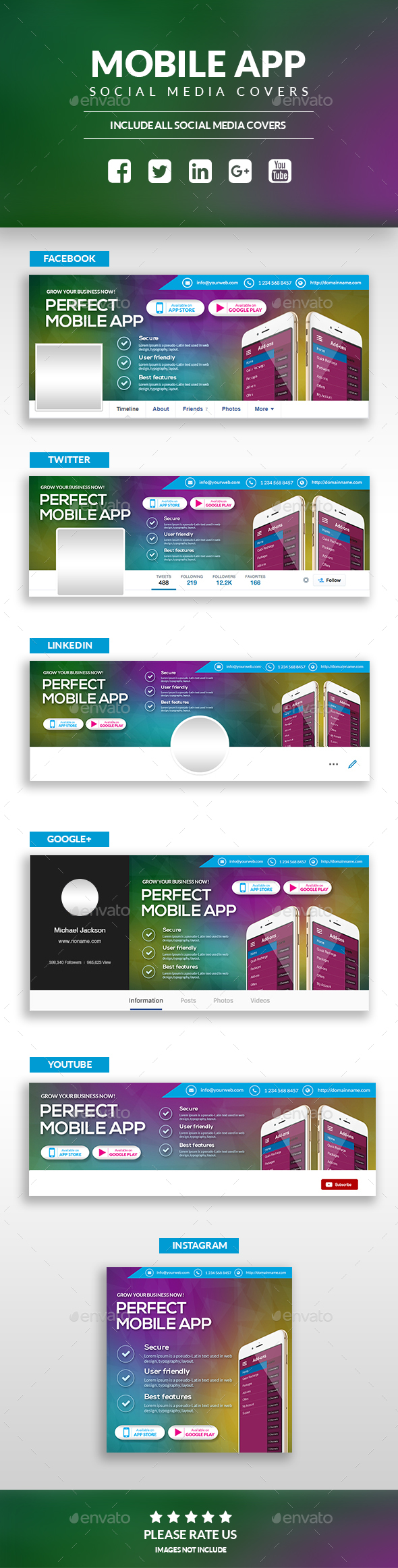 Mobile App - Social Media Cover Pages Kit - Social Media Web Elements