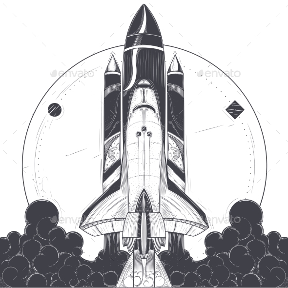 Space Shuttle with Carrier Rockets Launch Vector