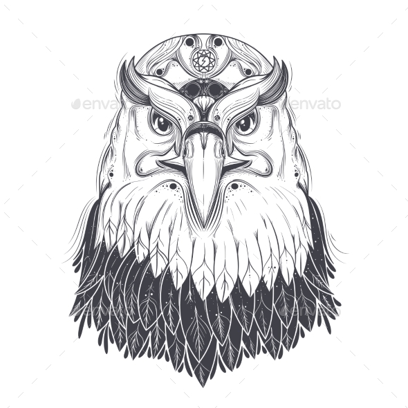 Sea Eagle Head with Pagan Runic Symbols Vector - Animals Characters
