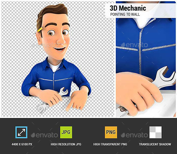 GraphicRiver 3D Mechanic Pointing to Empty Wall 20825290