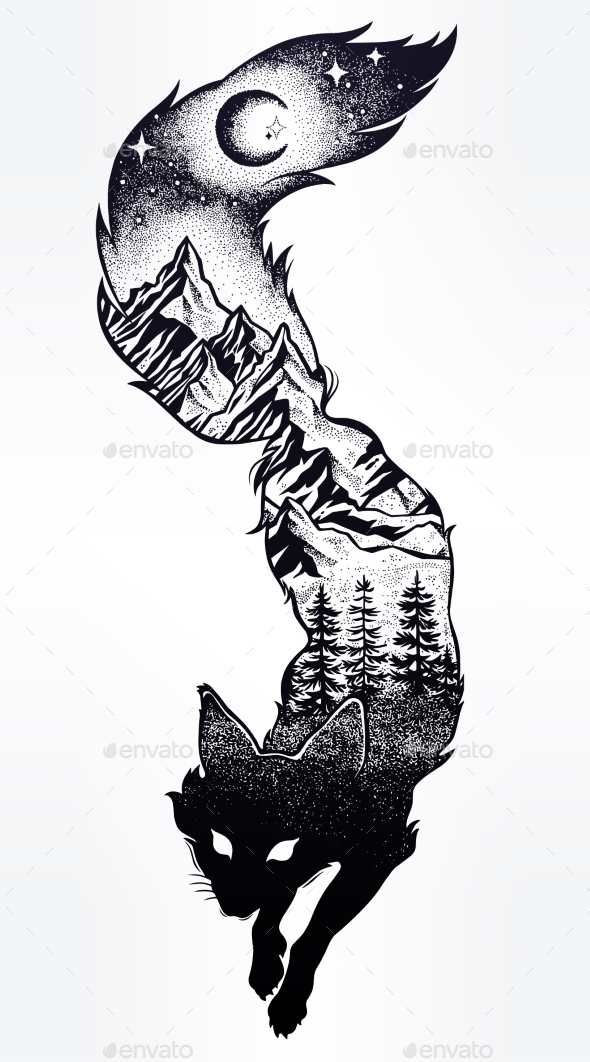 Double Exposure Fox - Animals Characters