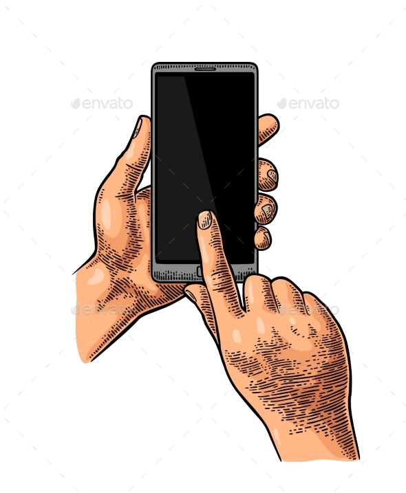 Hands Holding and Touching a Large Mobile Phone - Computers Technology