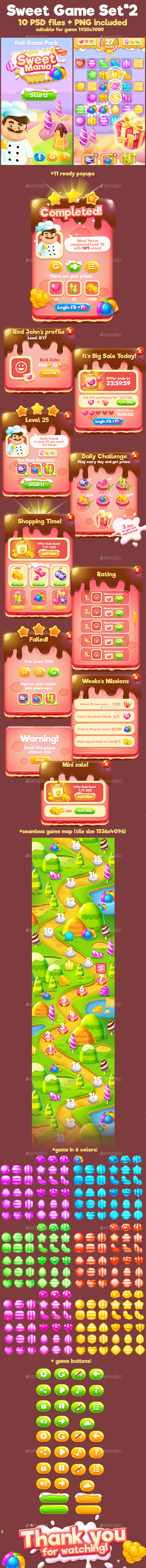 Sweet Match-3 Full Game Pack - Game Kits Game Assets