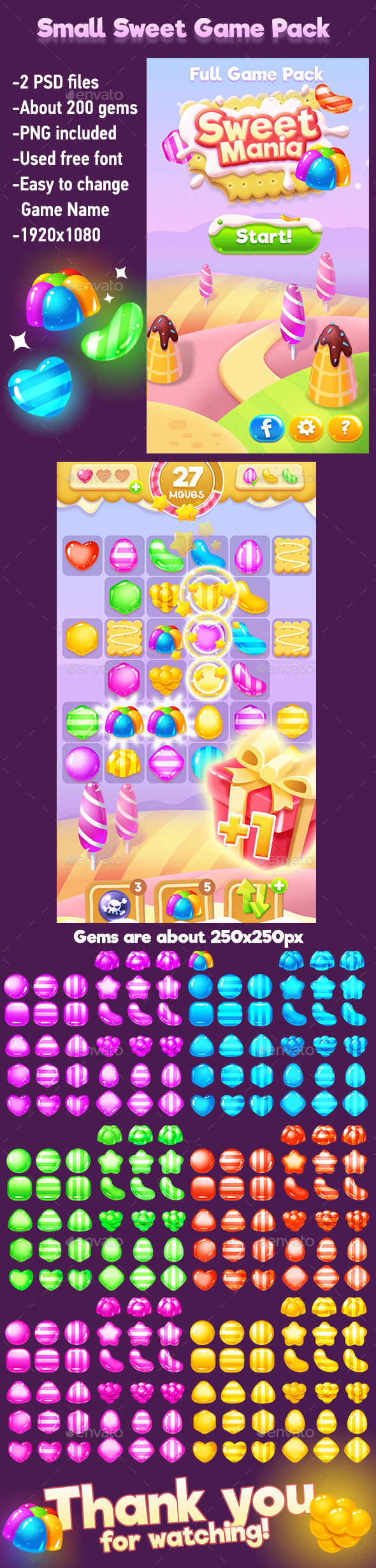 Small Sweets Game Pack with Game Gems - Game Kits Game Assets