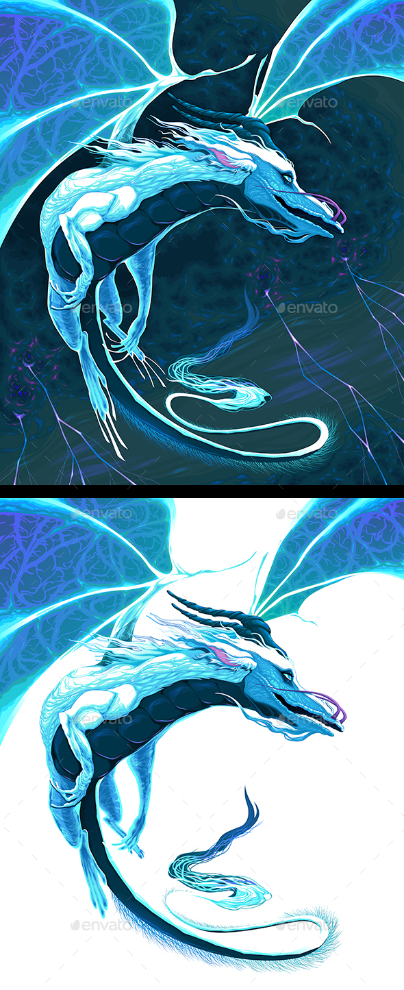 White Dragon Fying in the Storm - Monsters Characters