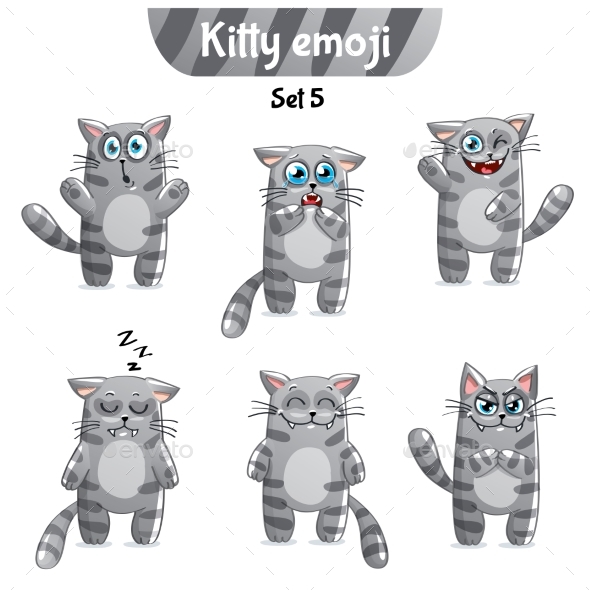 Vector Set of Tabby Cat Characters. Set 5 - Miscellaneous Vectors
