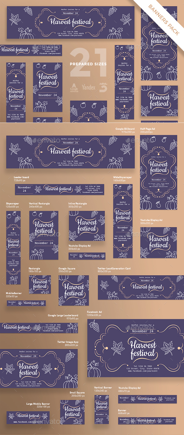 Harvest Festival Banner Pack - Banners & Ads Web Elements