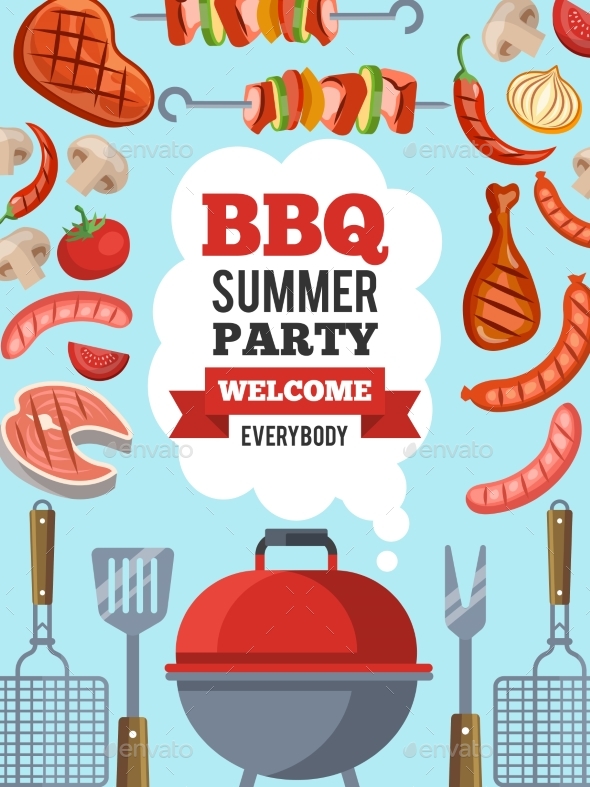 Design Template of Invitation for Bbq Party - Food Objects