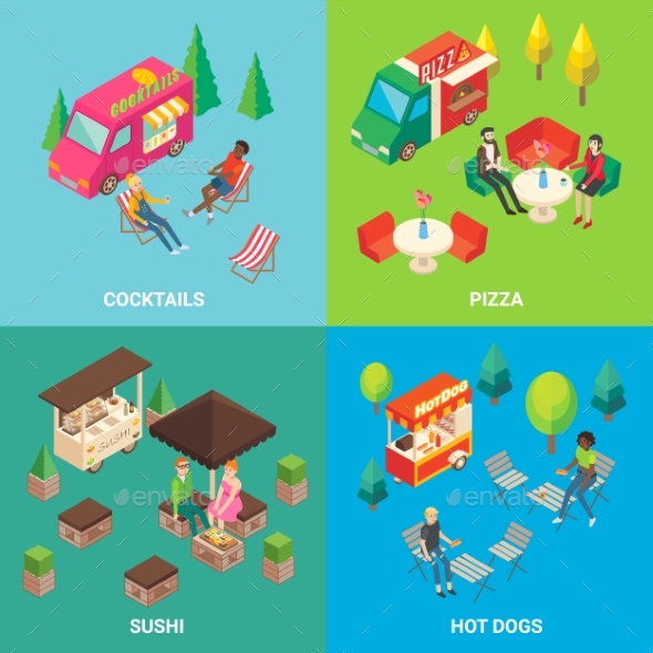 Vector Street Food Concept Square Poster Set - Retail Commercial / Shopping