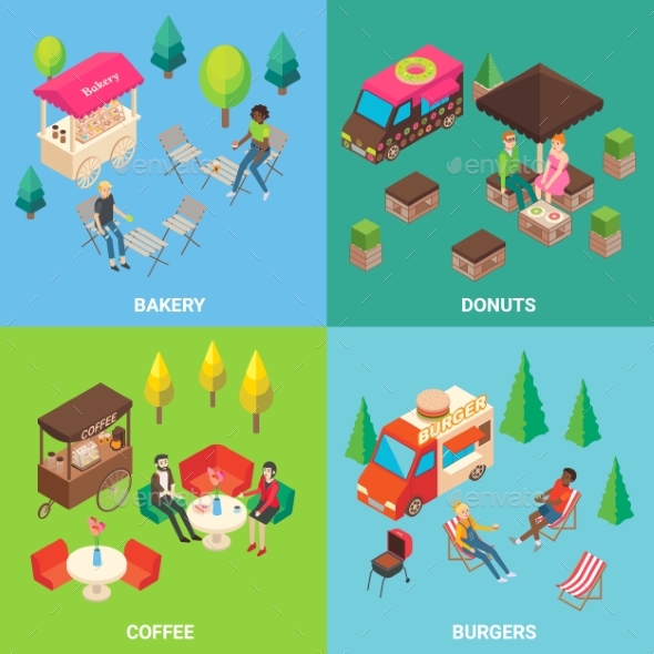 Vector Street Food Concept Square Poster Set - Retail Commercial / Shopping