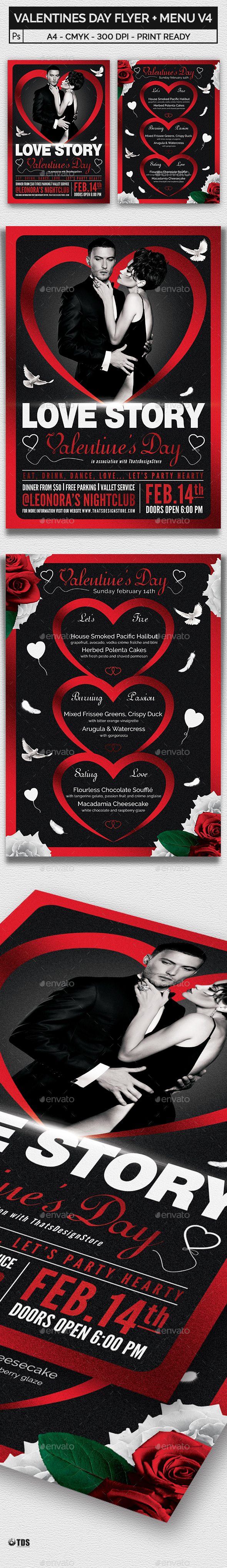 Valentines Day Flyer + Menu Bundle V4 - Holidays Events