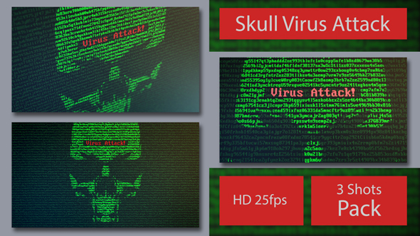 Skull Virus Attack with Random Letters and Numbers -  on a Computer Screen alt
