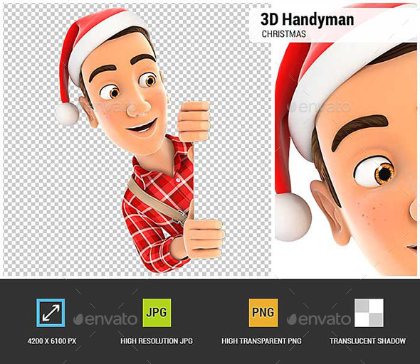 GraphicRiver 3D Handyman with Christmas Hat Peeping Over Wall 20830482 GraphicRiver 3D Handyman with Christmas Hat Peeping Over Wall 20830482
