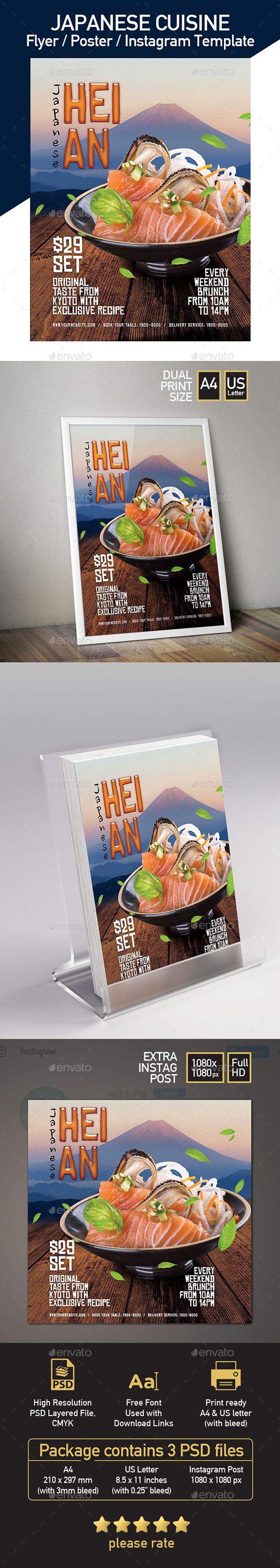 Japanese Restaurant Flyer Promotion - Set of 3 Templates