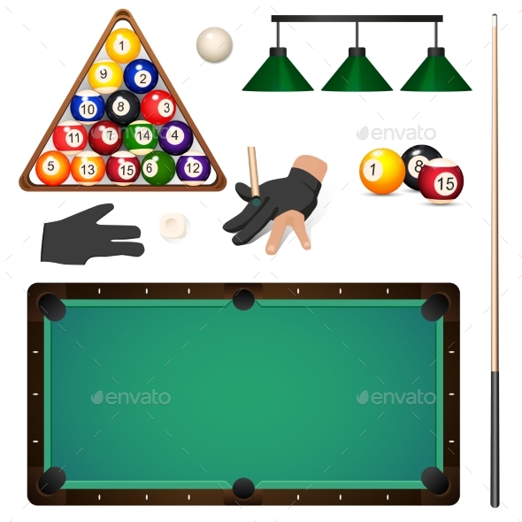 Set of Pool, Billiard, Snooker Game Objects - Sports/Activity Conceptual