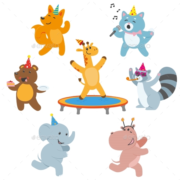 Animal Characters Having Fun at Birthday Party - Animals Characters