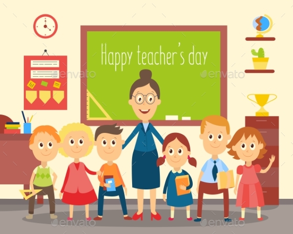 Teacher and Students, Pupils in the Classroom - People Characters