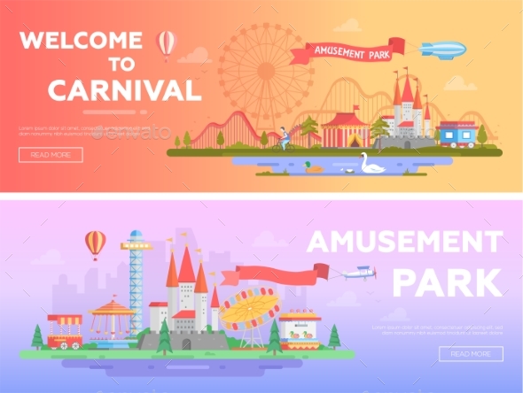 Amusement Park - Set of Modern Flat Vector - Web Elements Vectors