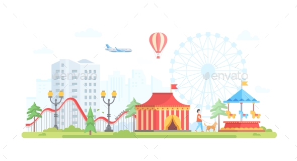Cityscape with Attractions - Modern Flat Design - Web Elements Vectors