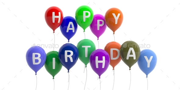 Happy birthday colorful balloons on white background. 3d illustration Stock  Photo by rawf8