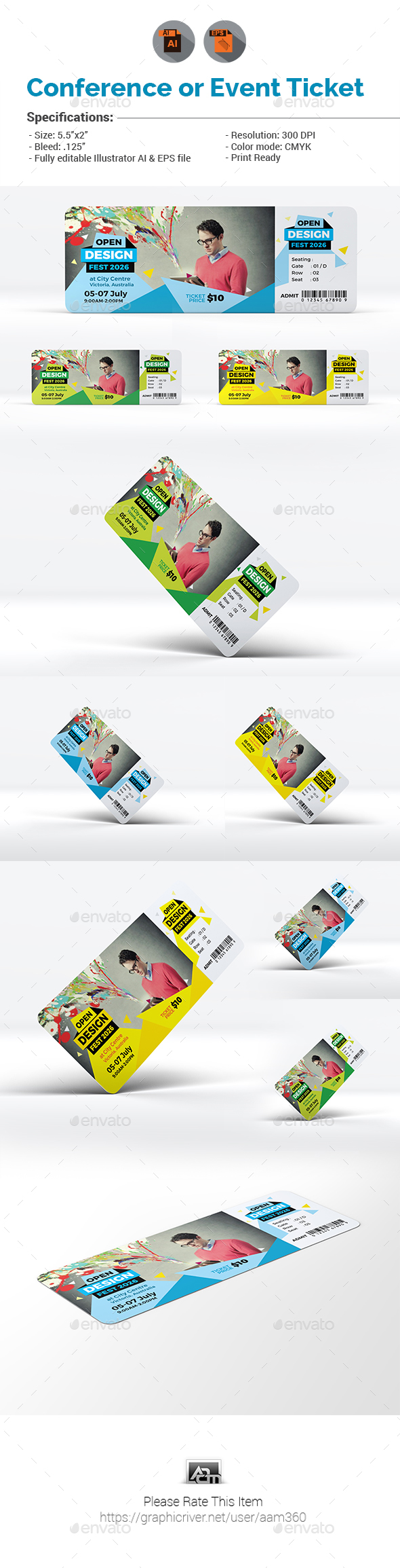 Conference or Event Ticket Template - Cards & Invites Print Templates